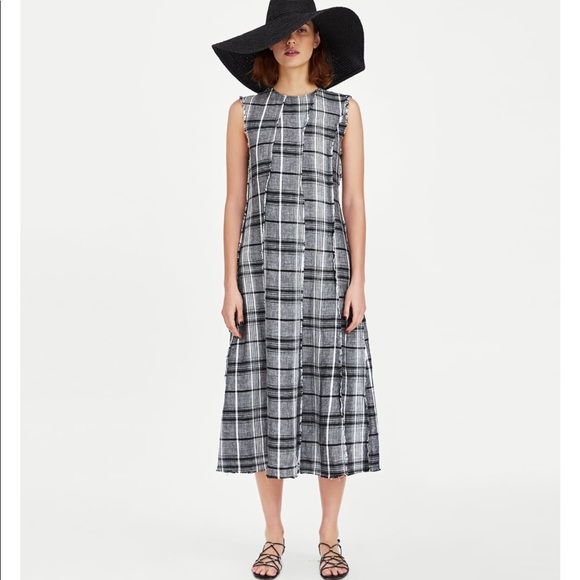 zara black linen dress